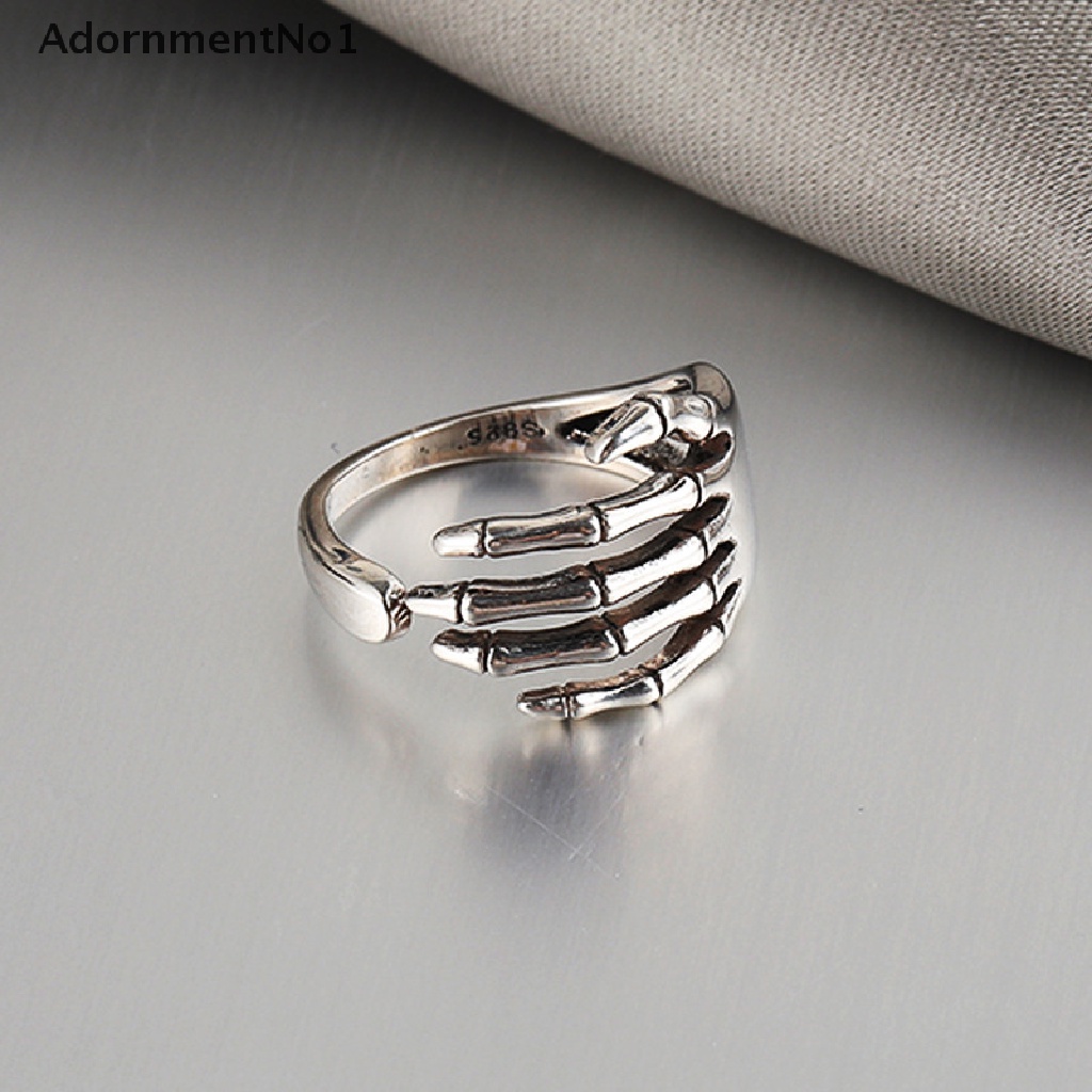 (AdornmentNo1) Cincin Gaya Punk Hip Hop Vintage Motif Telapak Tangan + Tengkorak Untuk Pria / Wanita