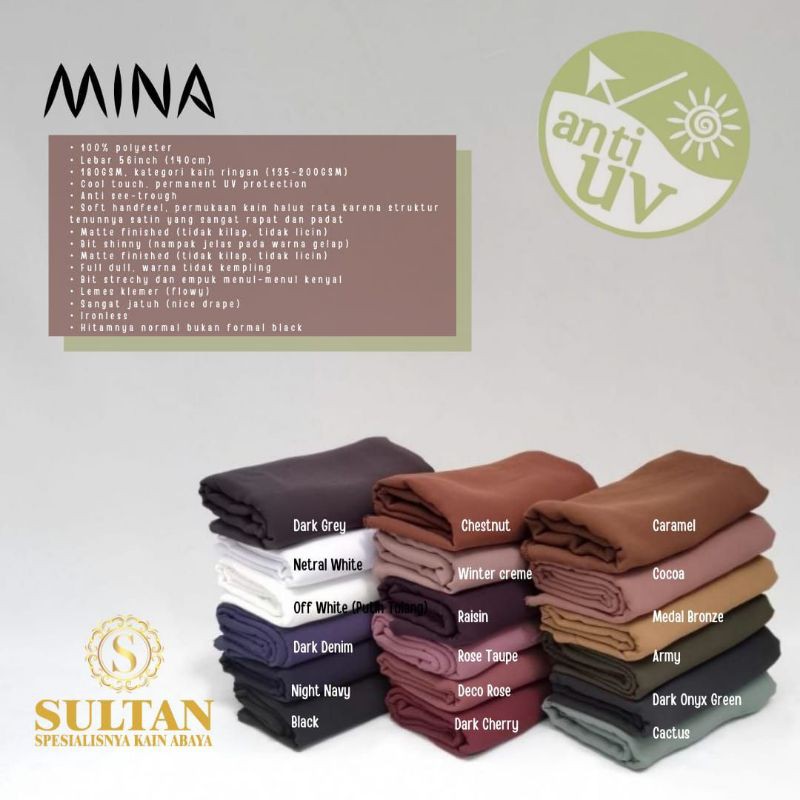 Kain Abaya Sultan MINA Anti-UV all colour