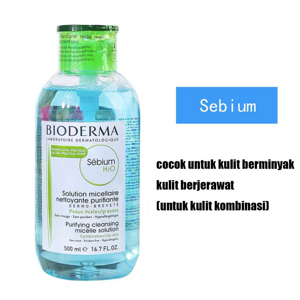 【Versi baru】Bioderma Sensibio/Sebium Crealine H2O micellar water 500ml  Pers with Pump Penghapus makeup Made in France Original  Pembersih Make Upekstrusi