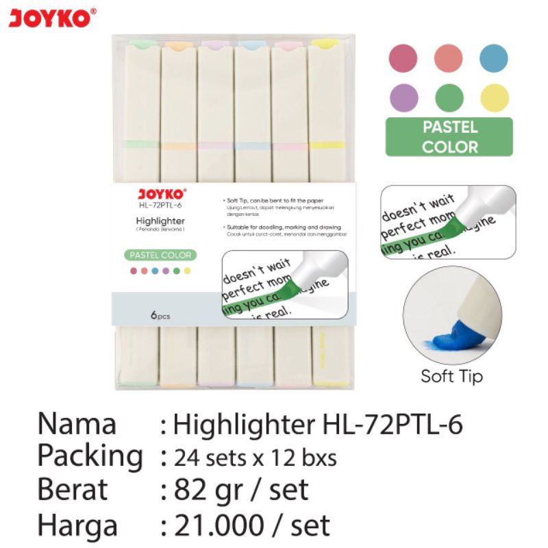

highlighter HL-72 PTL-6 ( 6 warna ) harga /set isi 6