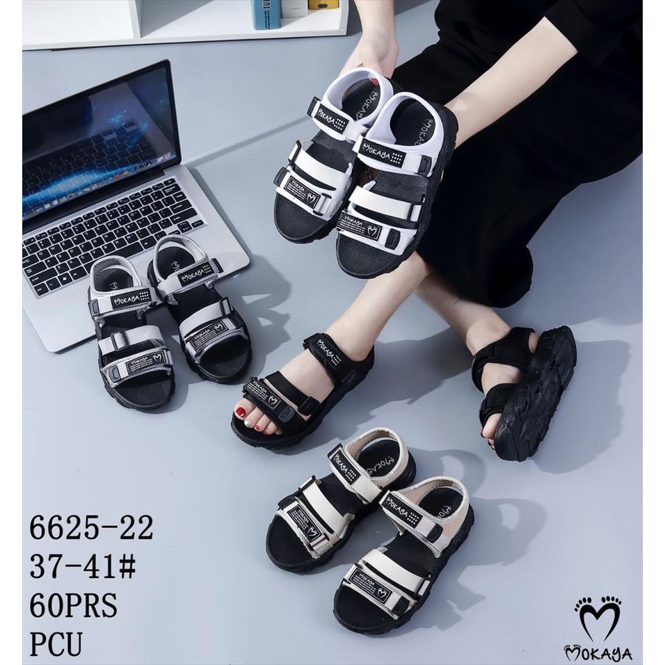Sandal Let Gunung Karet Jelly Wanita Korea Velcro Strap Mokaya Keren Casual Trendy Import Mokaya / S