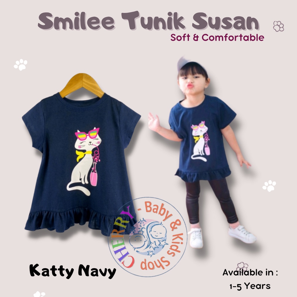 Tunik Anak Smilee Susan Banyak Warna 1 - 5 Tahun Tunik Anak Atasab Ruffle Anak Bayi Lucu CBKS-Susan Tunik Navy