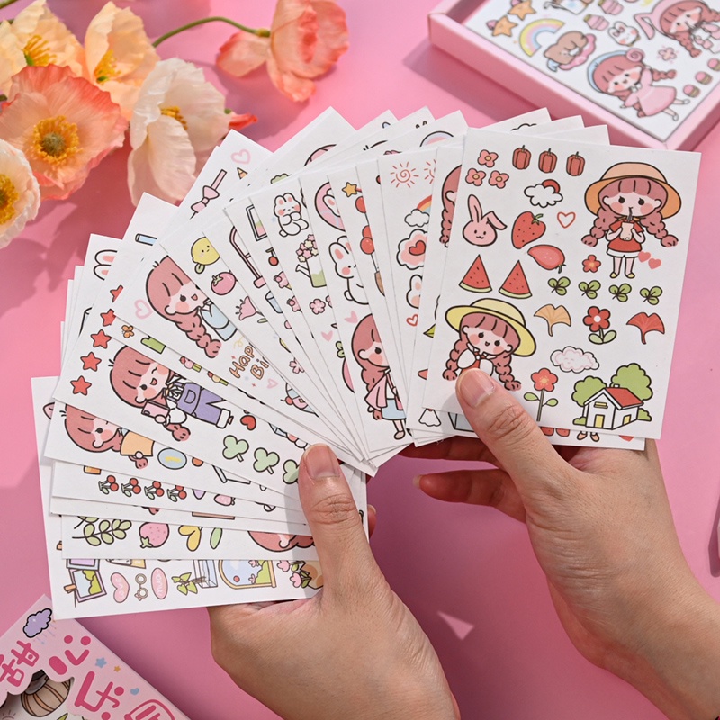 50 Lembar / Set Stiker Kertas / Selotip Washi Gambar Kartun Anak Perempuan Untuk Dekorasi DIY