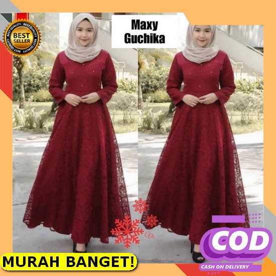 Baju Gamis Wanita Brukat Seragam Pesta Kondangan Duyung Terbaru 2021 Model Kekinian Polos Bahan Brok
