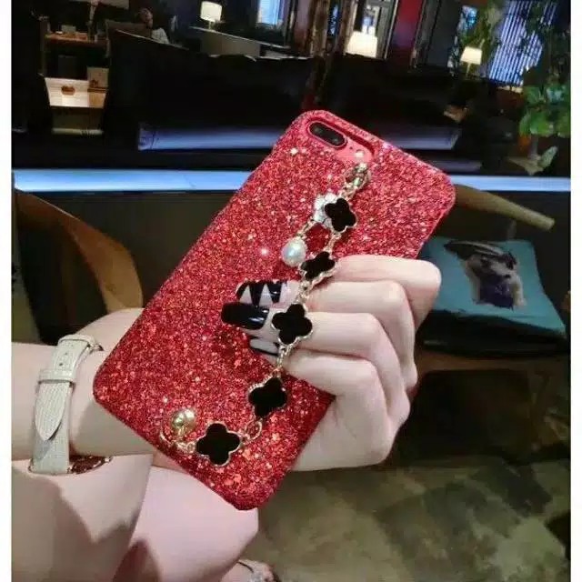 Case HC glitter rantai bunga Oppo A15 A15s Reno 4f HC glitter tali bunga rantai