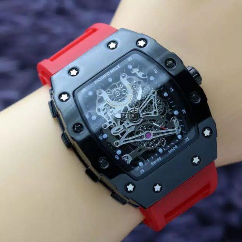 Jam Tangan Wanita Richard Mile RM 8188 Bahan Rubber - Free Box Batre Cadangan Original Automatic Ac