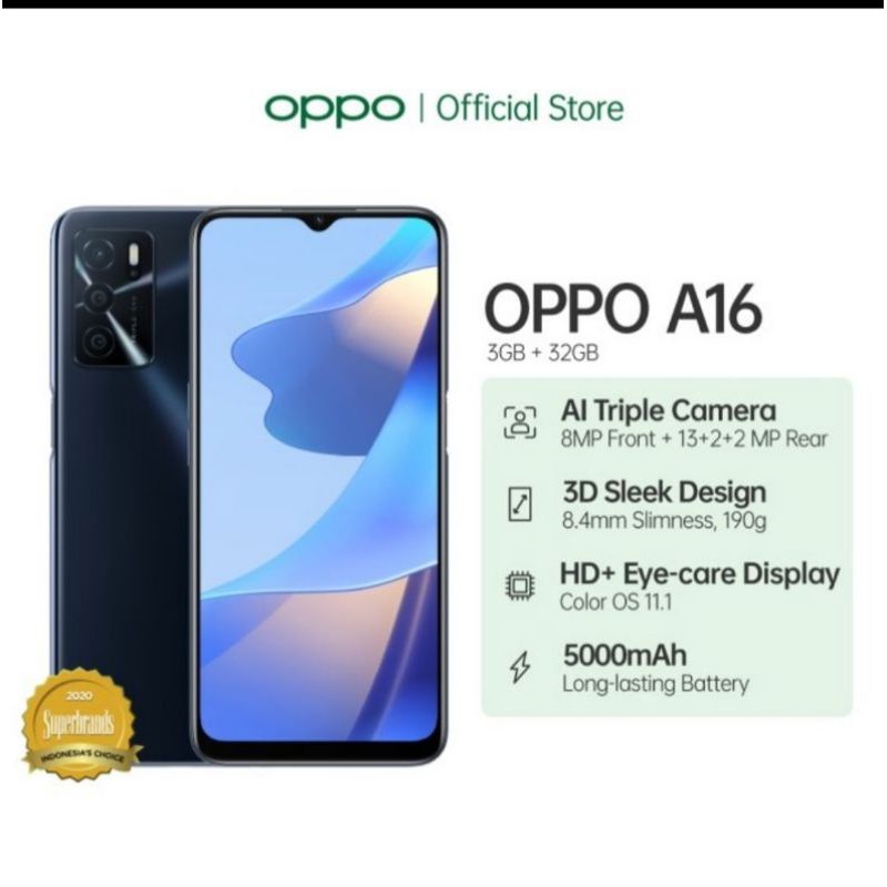 OPPO A16 RAM 3/32 GB  100% GARANSI RESMI OPPO INDONESIA