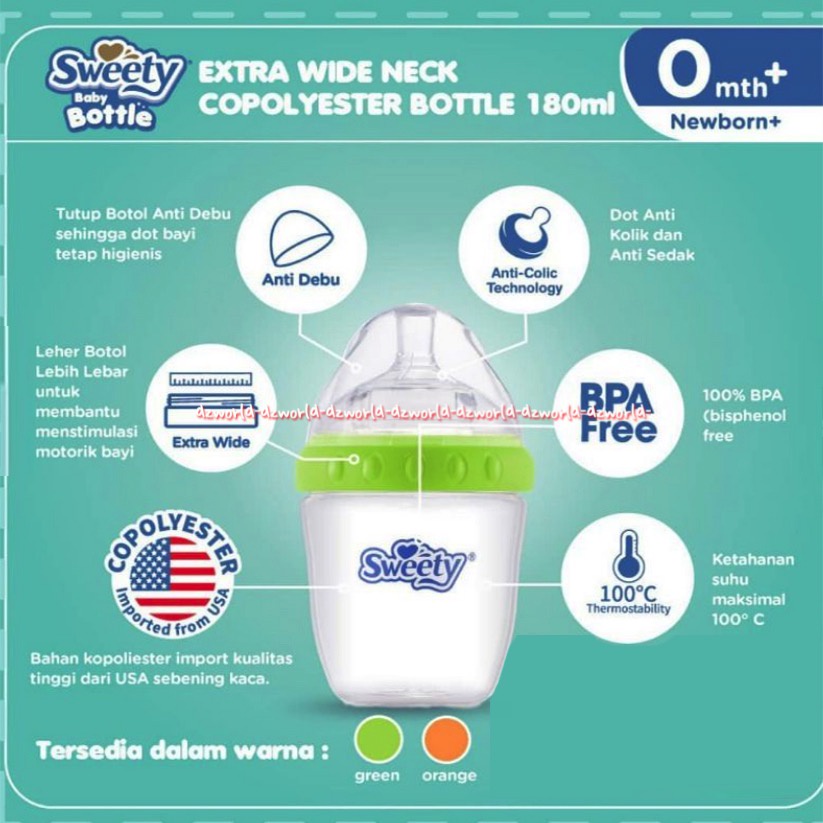 Sweety Baby Bottle Extra Wide Neck 0month+ 180ml Gelas Botol Minum Botol Belajar Minum Anak Bayi Swety Switi