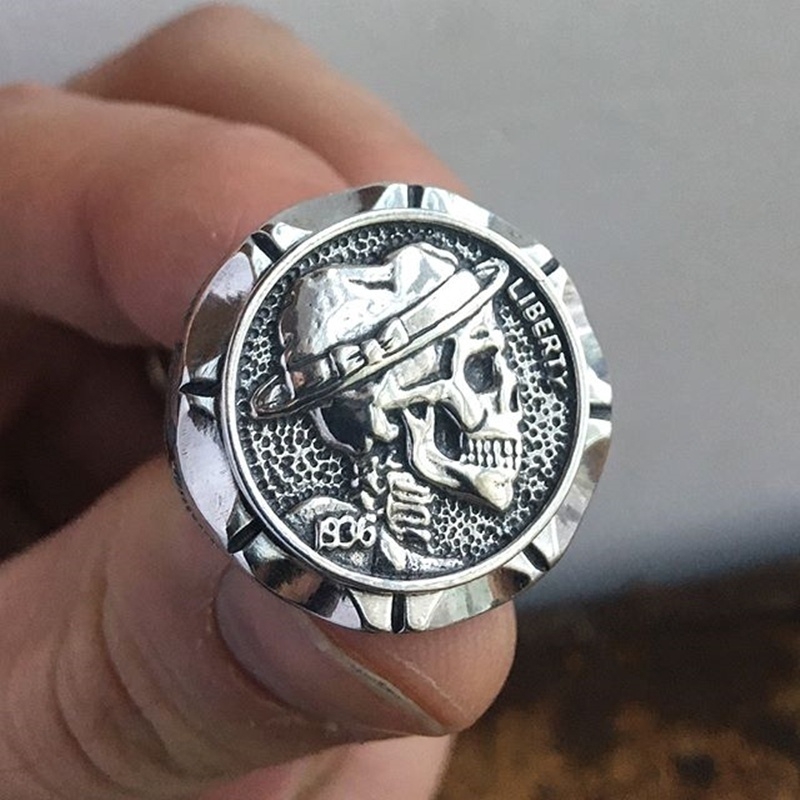 New Arrival Vintage Fashion Punk Brave Skull Rings Mens Mexican Indian Biker Style Coin Silver Stainless Steel Ring Jewelry Size 7 8 9 10 11 12 13 14