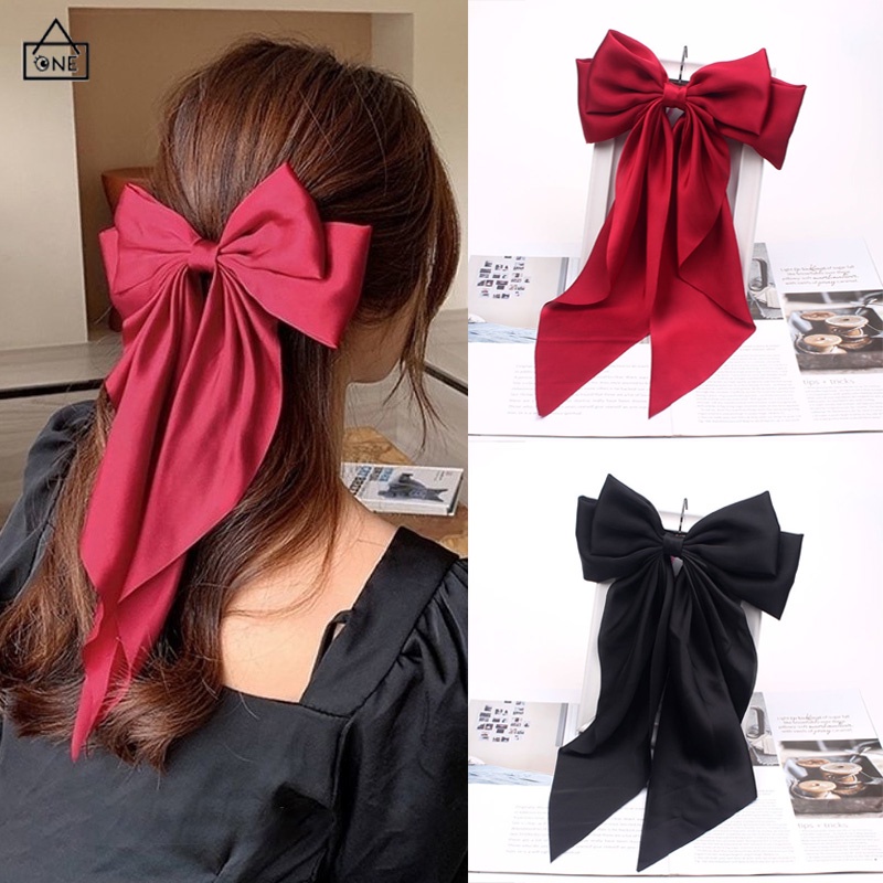 COD❤️ Jepit Rambut Pita Besar Korea Elegan Panjang Pita Rambut Fashion Korea Wanita A.one