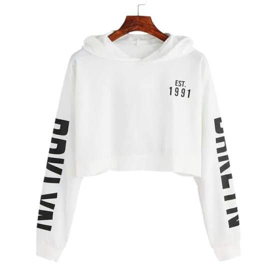 HOODIE WANITA ATASAN SWEATER LENGAN PANJANG CROP HODDIE MURAH BROOKLYN - Putih