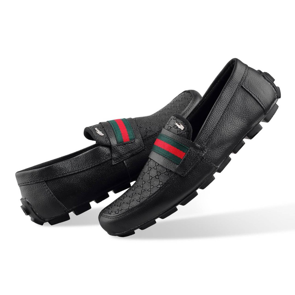 sepatu slip on moccasin pria alsi bahan kulit model gucci