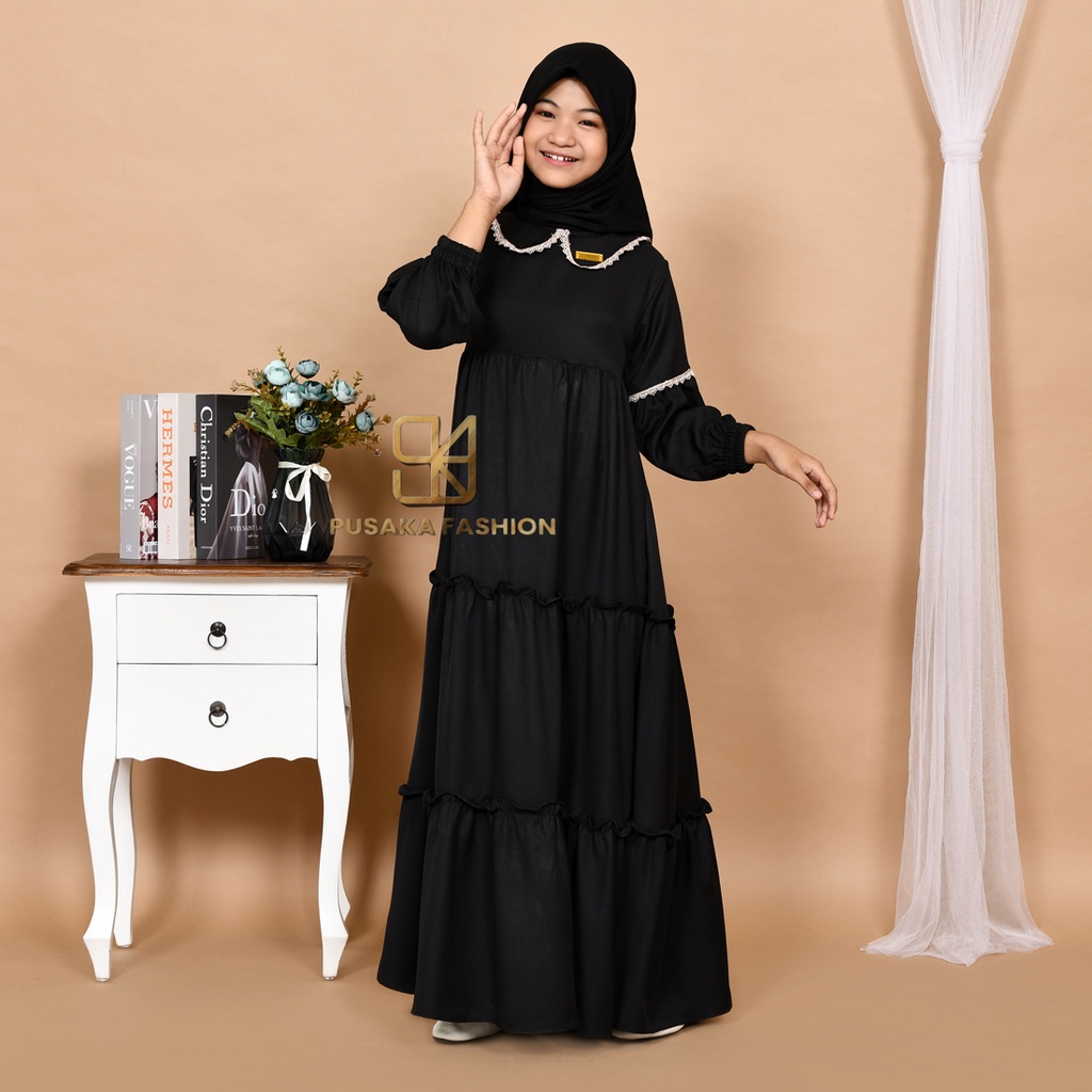 NAYLA kids gamis anak muslim perempuan tanggung long dress serut susun kid wanita anak usia 4 - 14 tahun warna putih tulang bw hitam lilac wardah dusty pink fashion muslim anak pesantren  ngaji manasik haji maulid nabi sekolah agama baju muslim terbaru