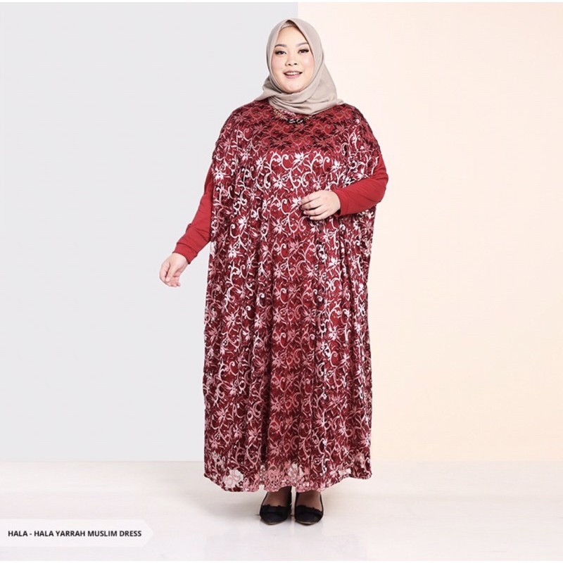 Sorabel - Hala Yarrah Brukat Cape Big Muslim Dress maroon 3 XL