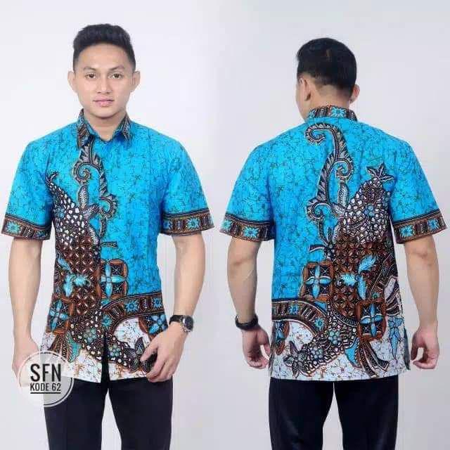 Bswart Batik Hrb026 Kenongo Hem Pendek Anjani Biru Pekalongan M L Xl Batik Pria Murah Modern Grosir