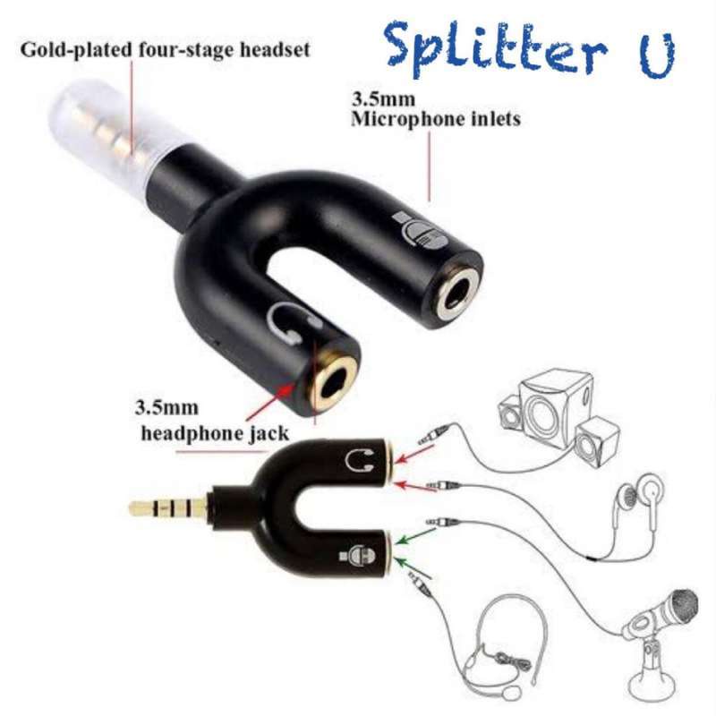 Audio Splitter Jack 3.5mm to dual female U Shape 2in1 (Mic &amp; Audio)