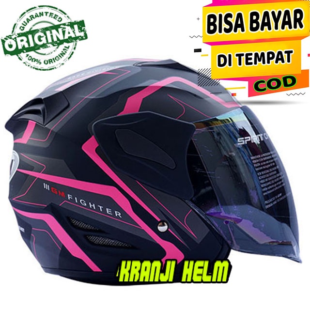 Helm Half Face / Helm Gm Fighter GV2 Black Pink Doft Original Single Visor SNI