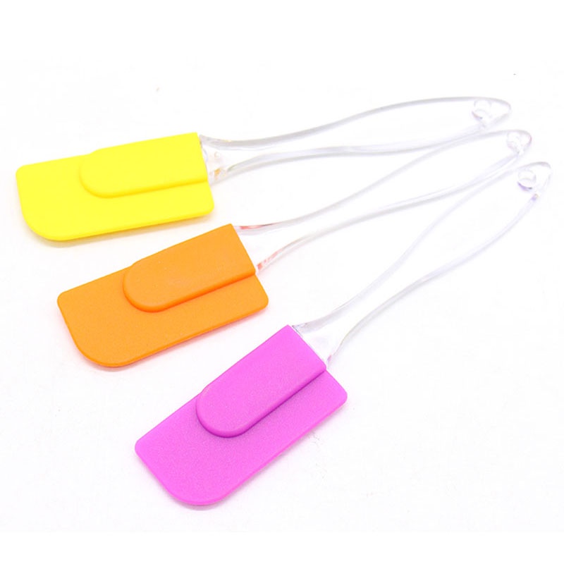 1Pc Random Color Silicone Cake Cream Spatula with Crystal Transparent Handle/Creamy Butter Mixing Scraper/Kitchen Baking Tools