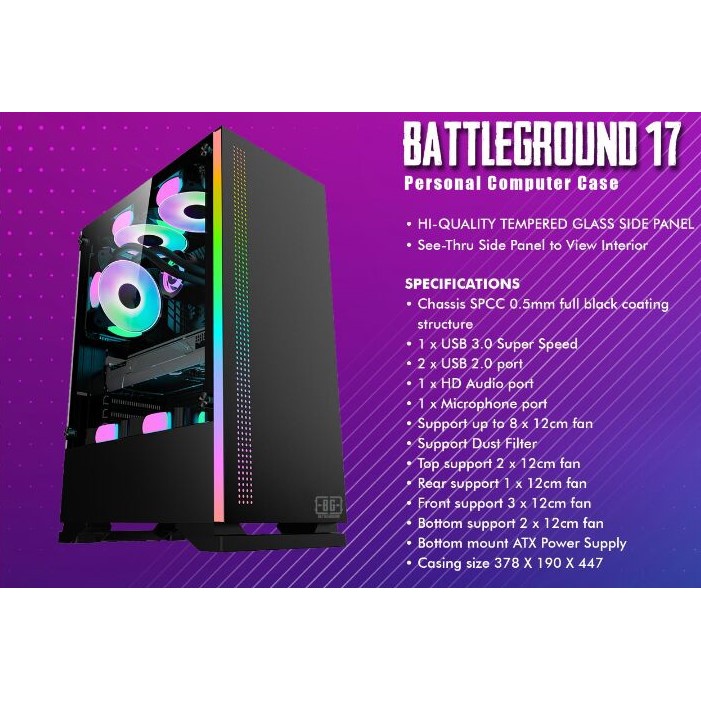 Casing Gaming Simbadda BattleGround 17 mATX Tempered Glass