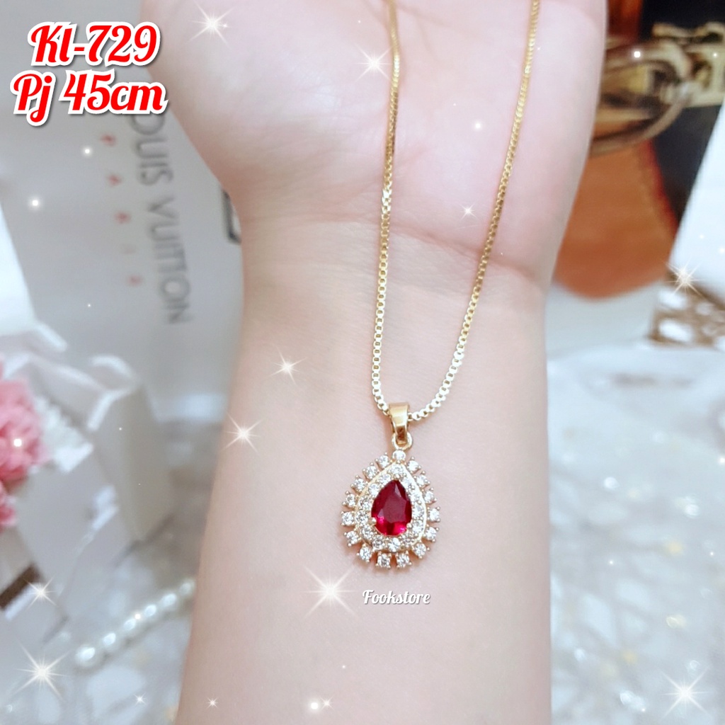 KALUNG ITALY WANITA LIONTIN PERMATA WARNA XUPING/ANTI ALERGI