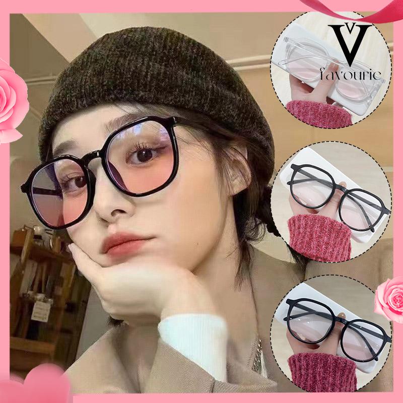 [COD]Gradien Pink Blush Glasses Perempuan Anti-biru Warna Cahaya Mengubah Kacamata Bingkai Besar-FA