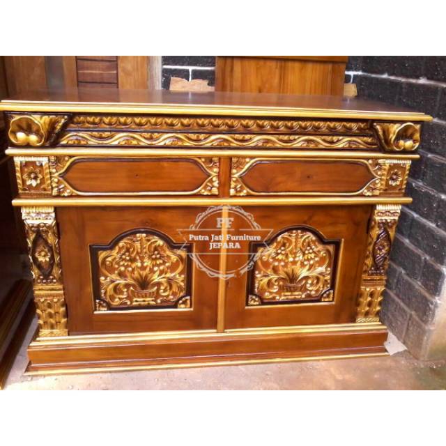 Meja Tv Kayu Jati Full Ukir, Bufet Meja Rak Pajangan Hias Ruangan, Lemari Laci Kecil Gratis Ongkir