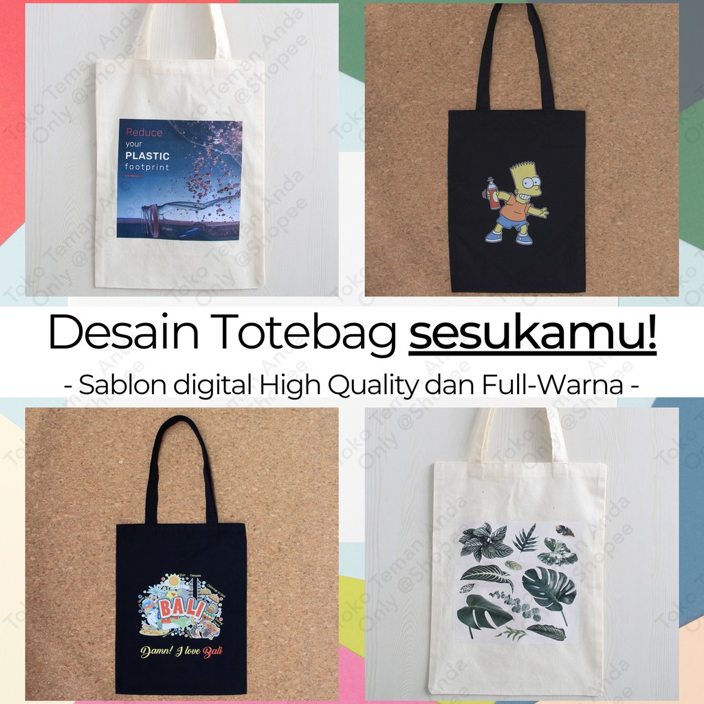 Jual Tote Bag Sablon Digital Custom Desain *PO 3 Hari* Tas Totebag
