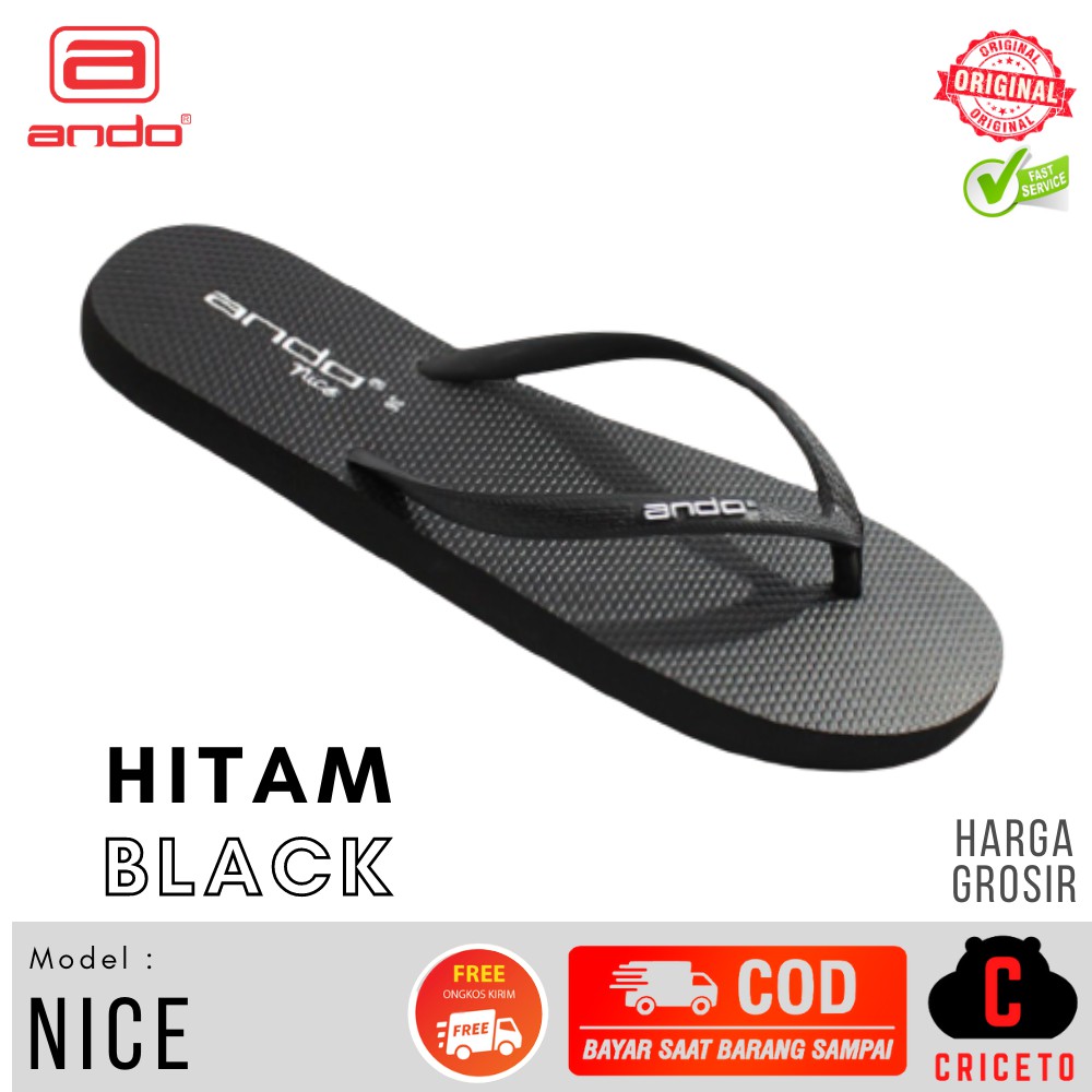 Sandal Jepit Wanita Basic ANDO NICE Aneka Warna Size 36-40 Grosir-Hitam