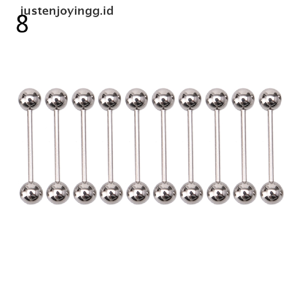 10 Pcs Cincin Tindik Lidah Puting Bentuk Barbel Bahan Stainless Steel