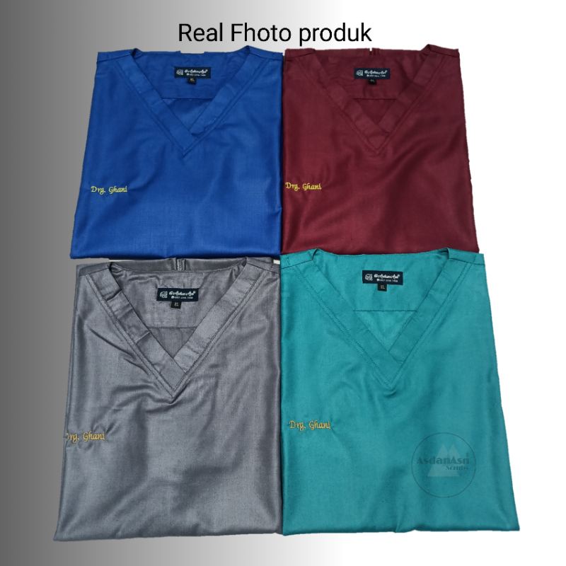 Baju jaga, scrubs, baju ok lengan panjang atau pendek Bahan toyobo bisa bordir nama