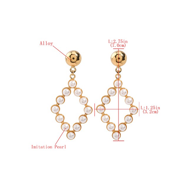 LRC Anting Tusuk Fashion Golden Large Diamond Alloy Earrings With Pearl Geometry K10059