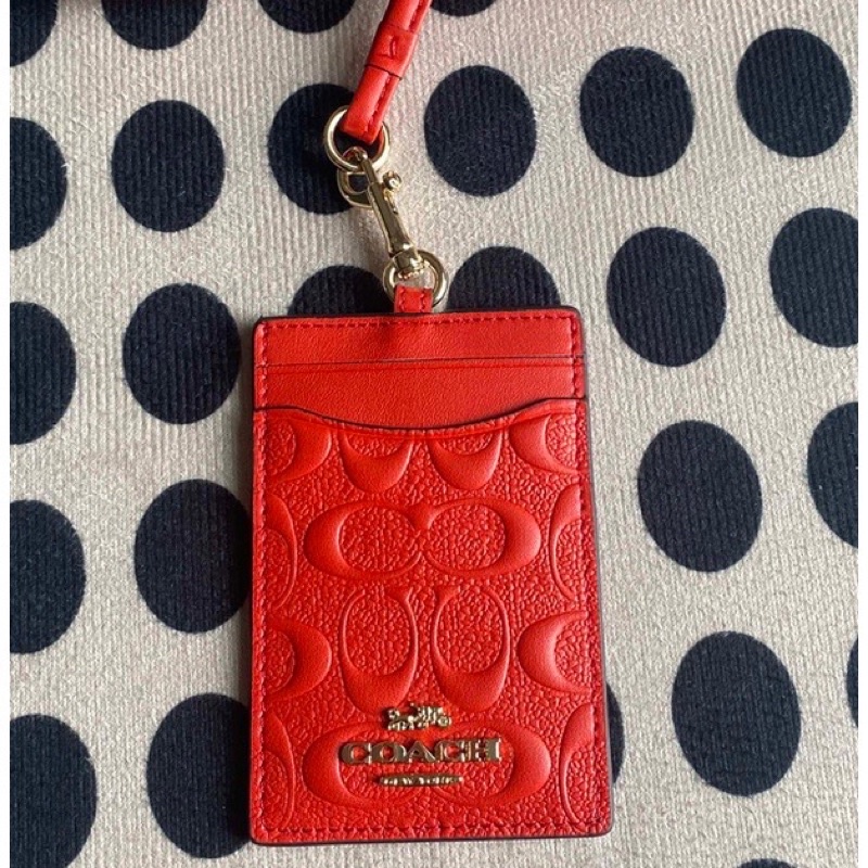 

Coach Red Embossed in Signature Metal Logo Lanyard || Name Tag || ID Card