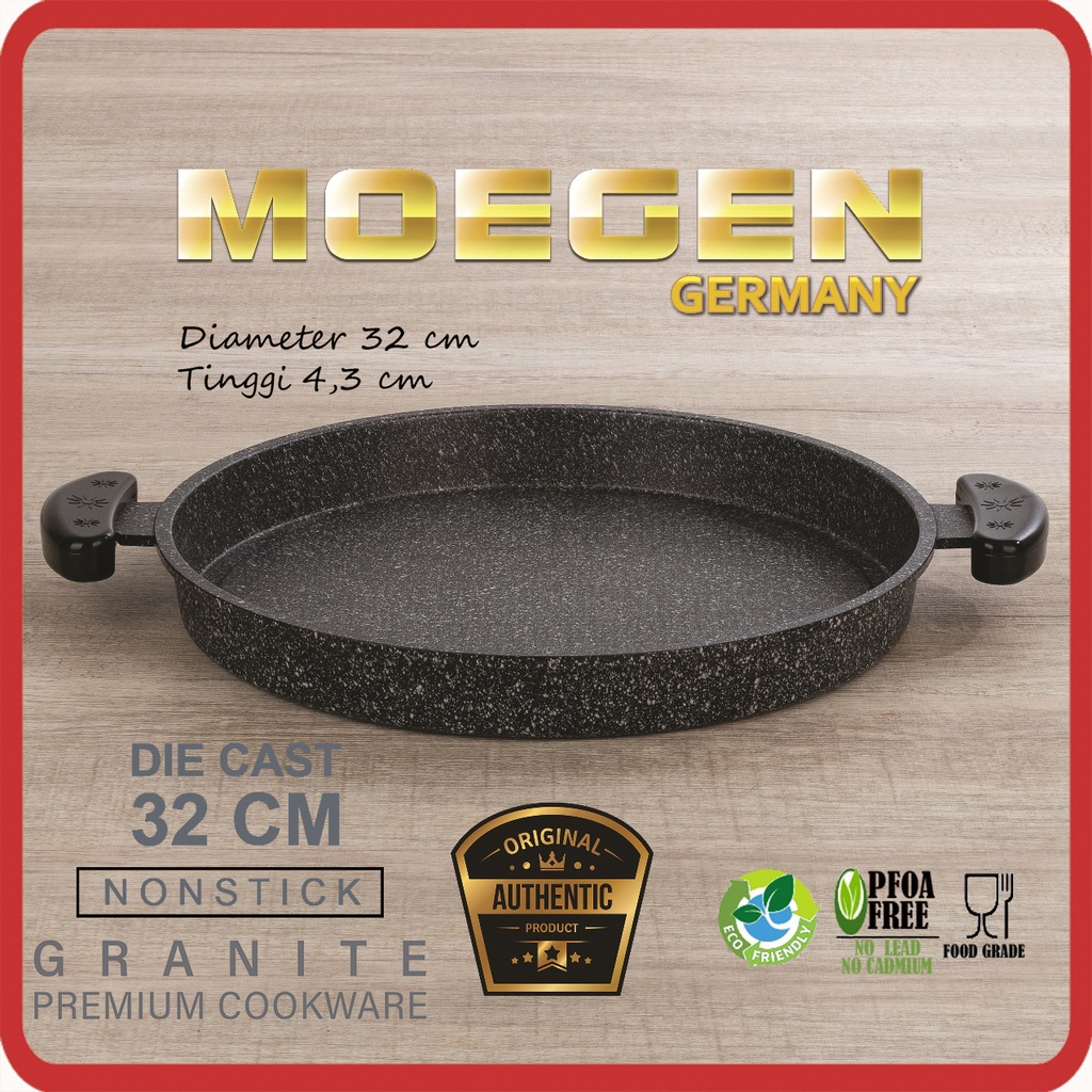 ORIGINAL MOEGEN Germany multi grill bulgogi pizza roaster bbq crepe barbeque pan 32cm granite series Tanpa Tutup Kaca