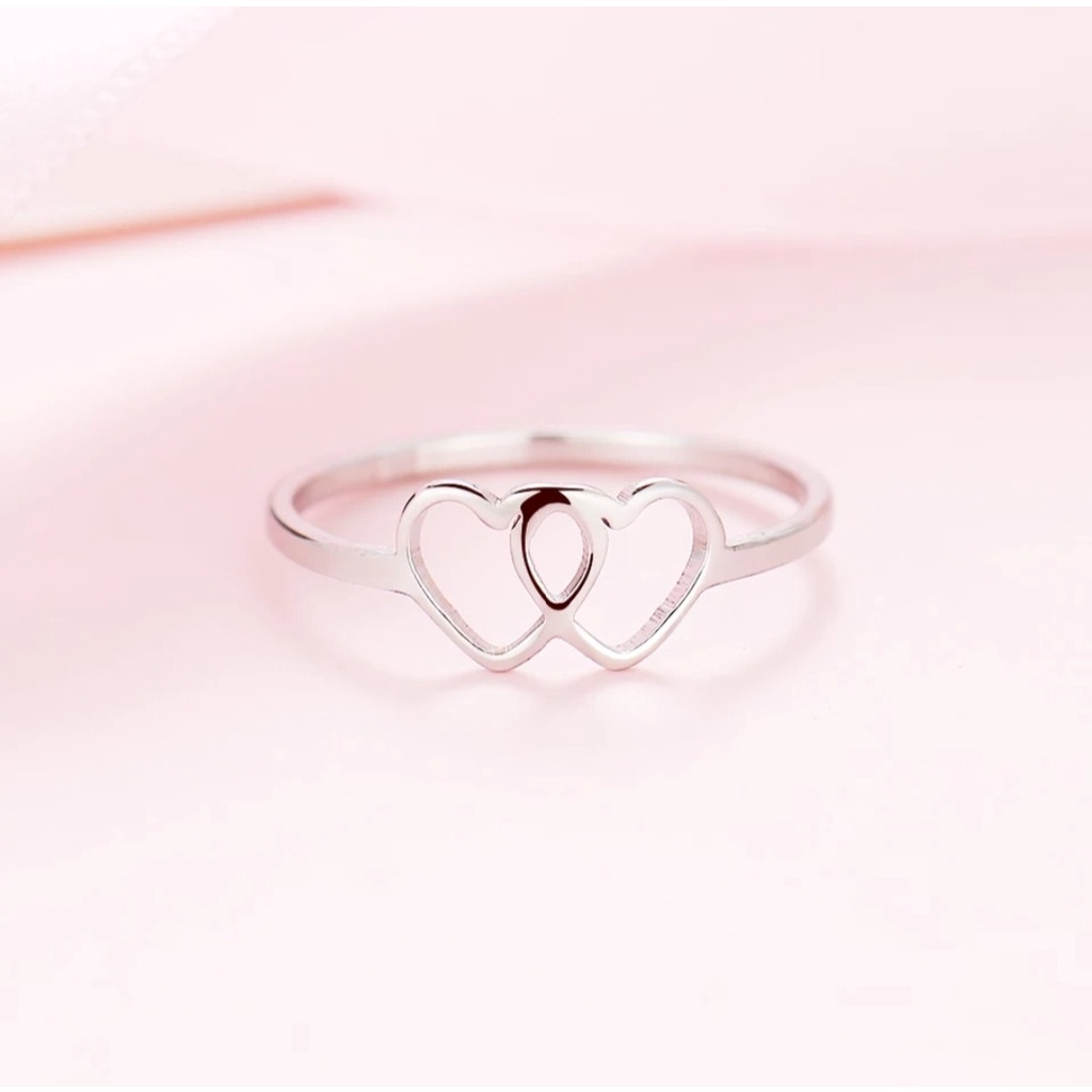 Cincin Bentuk Love Ganda Romantis Tersedia Warna Rose Gold, Gold dan Silver