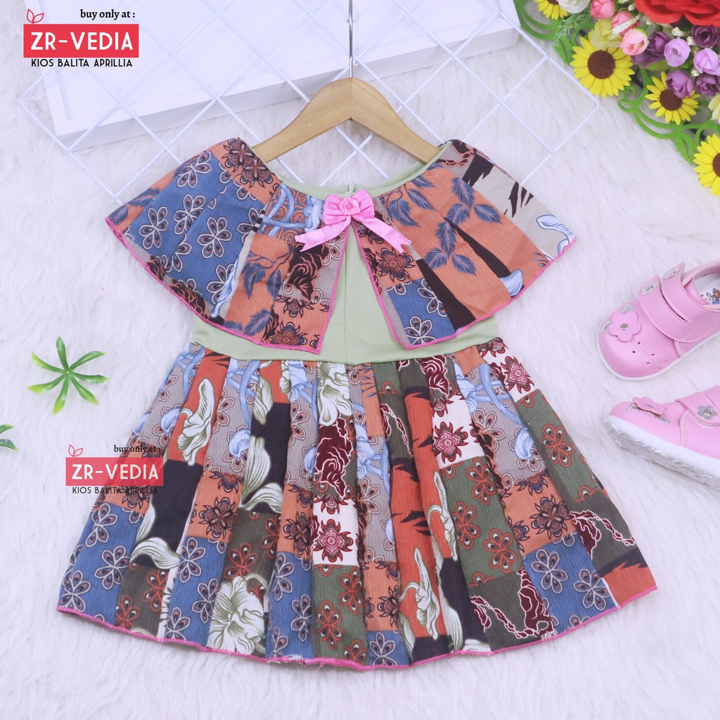 Dress Yolla size 1-4 Tahun / Baju Kensi Cewek Katun Adem Gaun Pesta Dress Cape Anak Perempuan Murah