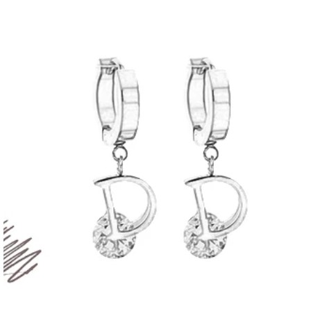 Anting Titanium Huruf D Clip Zircon Artifisial Untuk Wanita Fashion