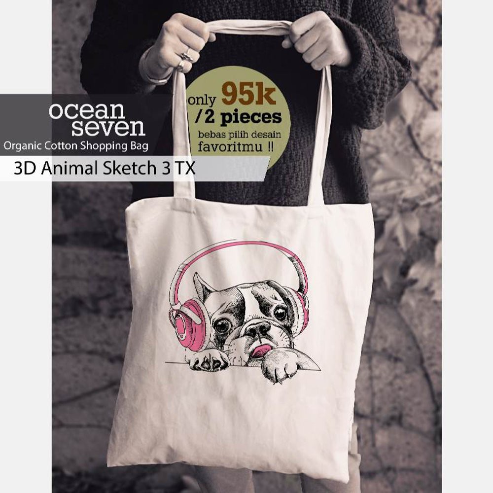 

[LARIS] D Animal Sketch 3 TX OceanSeven ORGANIC COTTON Shopping Bag Limited