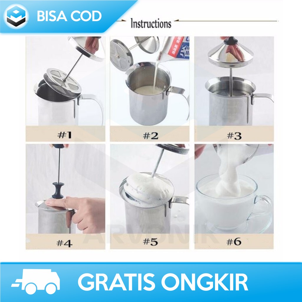 MILK FROTHER DOUBLE MESH 400ML ORIGINAL ONETWOCUPS WZ0011 SILVER - GELAS KOPI ESPRESSO STAINLESS MIL