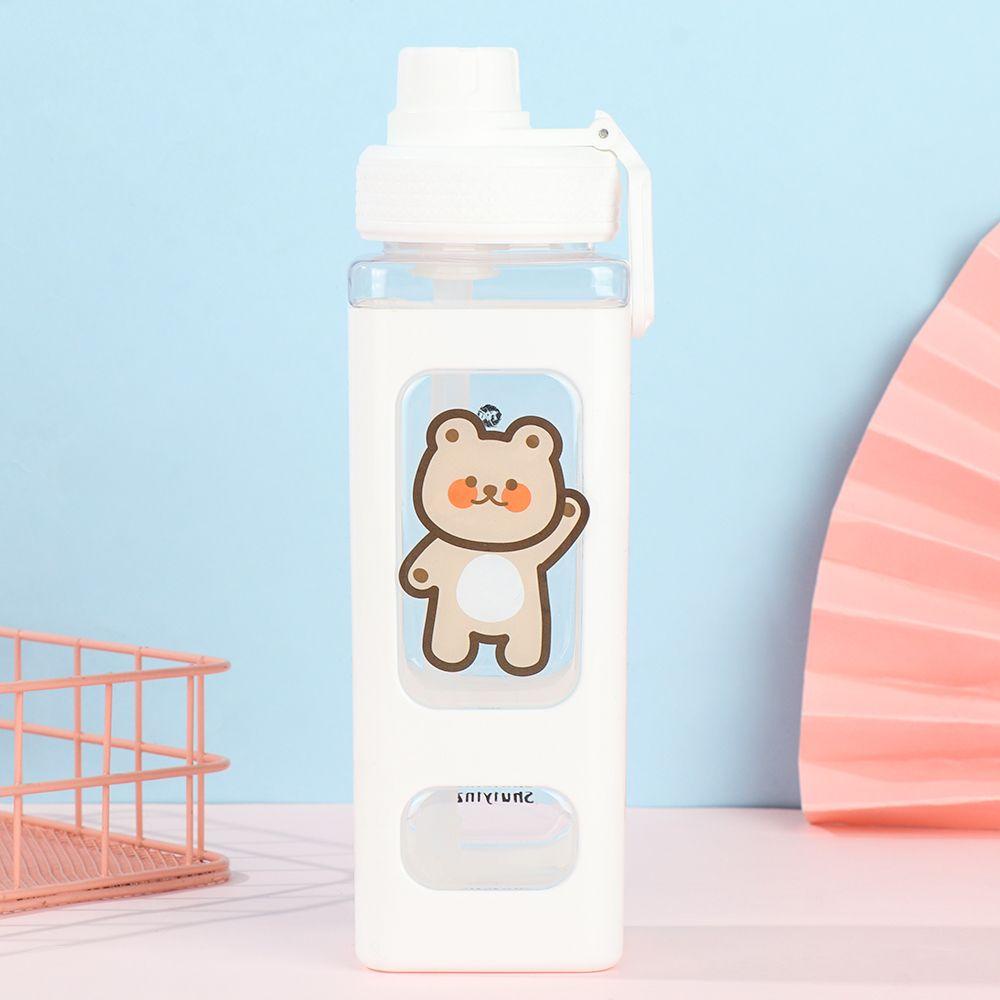 Solighter Botol Air Minum Jerami 700ML Anak Sekolah Dengan Stiker 3D 700ML Kapasitas Besar Kartun Beruang