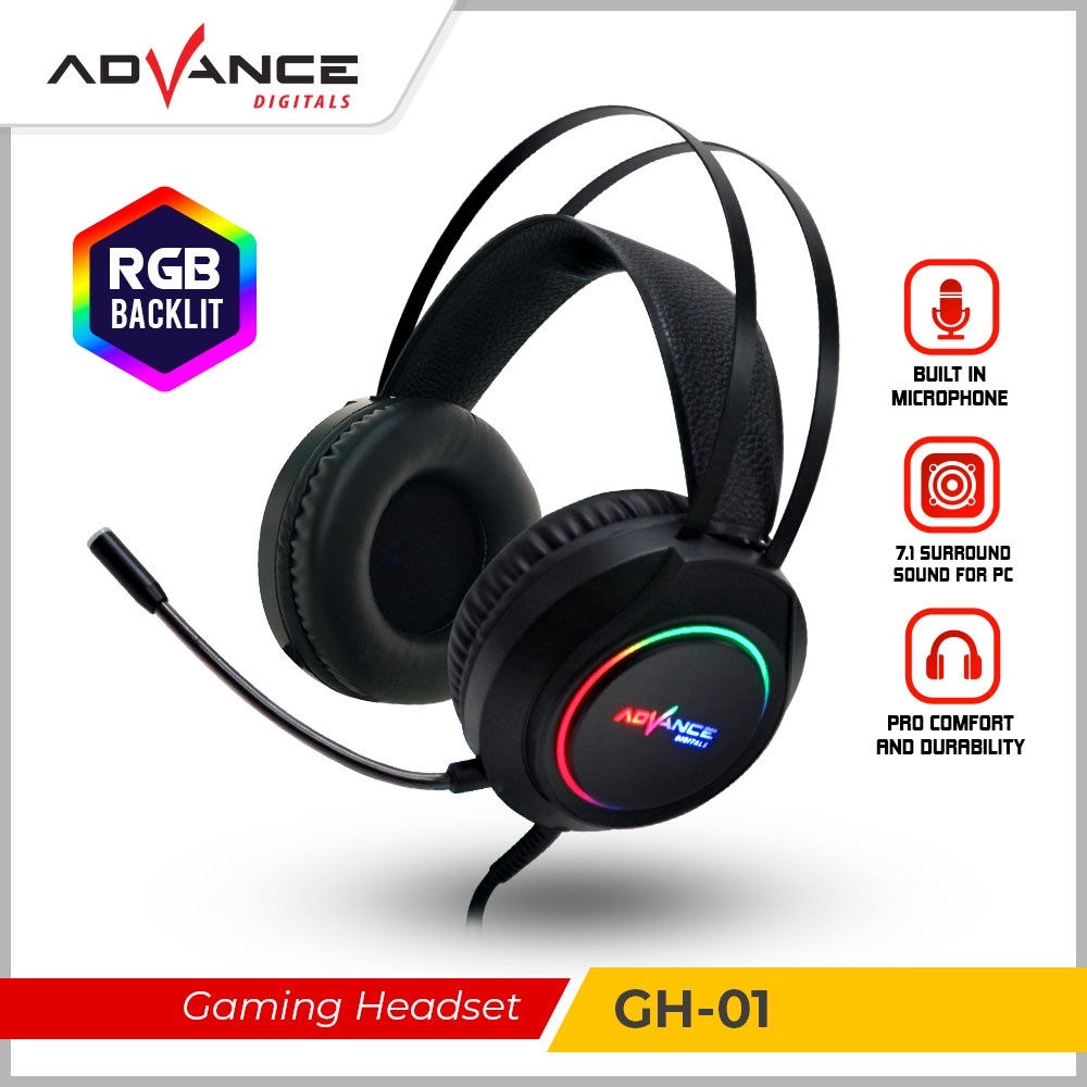 【READY STOCK】ADVANCE Headphone Gaming 3D Sound Wired Headset Noise Canceling Gaming Headphones RGB Light With Mic For PC/Laptop