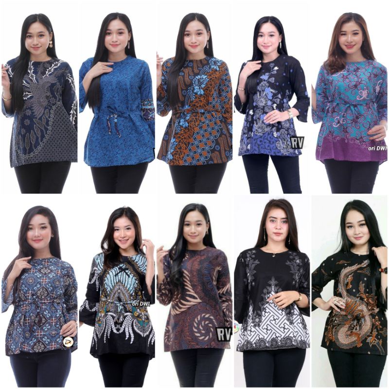 blus batik wanita warna biru navy