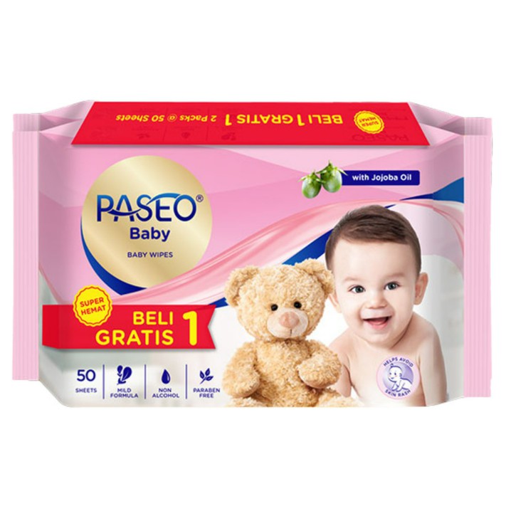 Paseo Baby Tissue Basah Chamomile / Promo (Buy 1 Get 1 FREE)  50 Sheets x 2 Packs