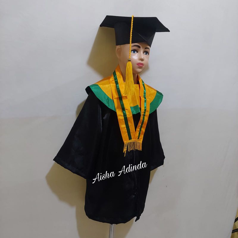 BAJU TOGA WISUDA PAUD TK TERMURAH ORIGINAL KUNING EMAS LIST HIJAU