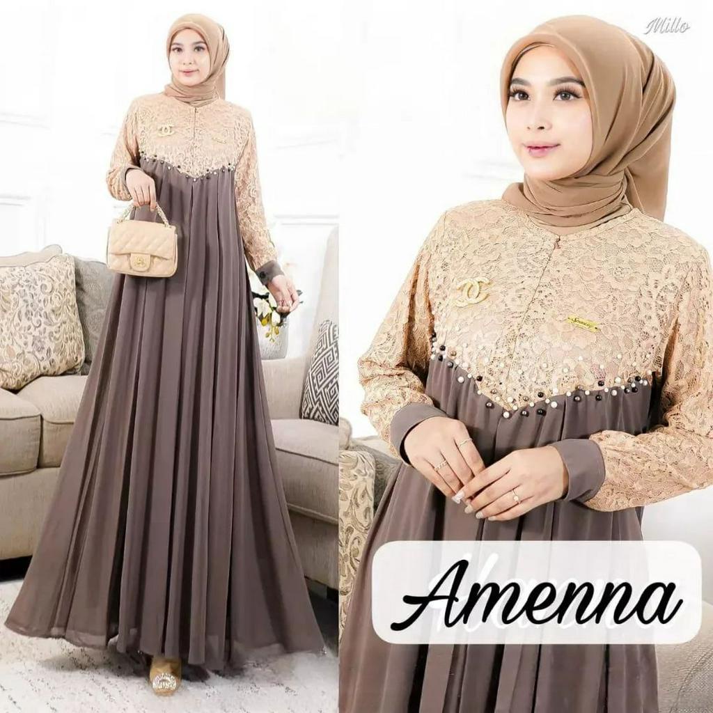 Baju Dress Wanita Terbagus 2023 Baju Brokat Jumbo Amenna Dress Pesta Matt Ceruty Mix Bordir Brokat Import Gamis Pesta Muslim Wanita Mewah Elegant Gamis Mix Brukat Terbaru Ceruty Babydoll gaun Pesta