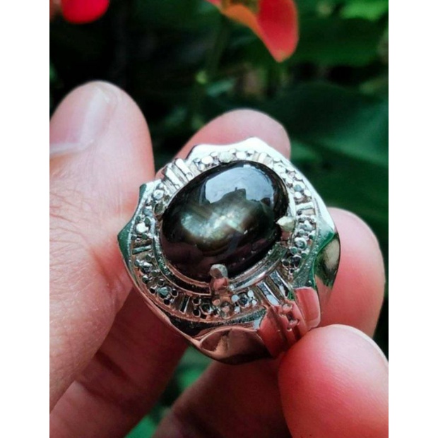 Cincin Batu Permata Black Safir Natural HQ