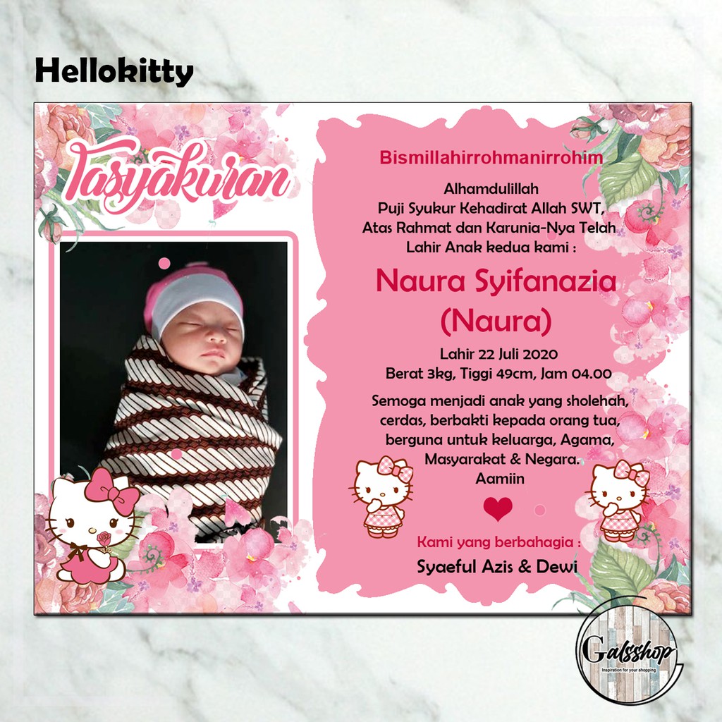 

Kartu Aqiqah / Tasyakuran Card / Stiker Aqiqah Hellokitty