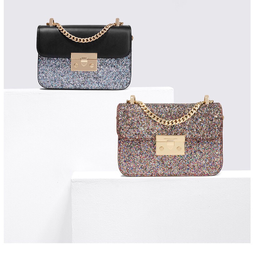 TAS WANITA CANTIK FASHION 100% ORIGINAL CHARLES & KEITH GLITTERS RANTAI SELEMPANG