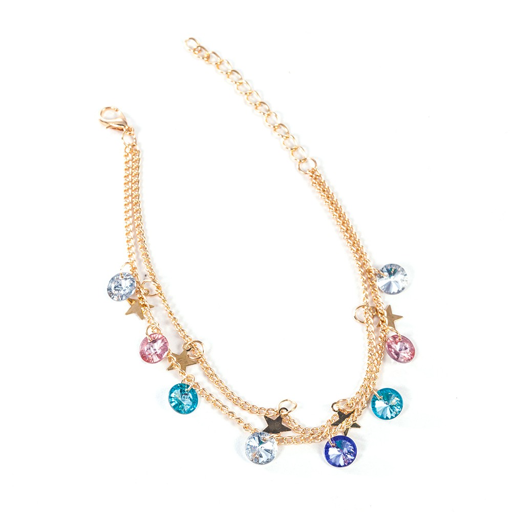 【COD Tangding】Colorful Crystal Star Anklet Fashion Women Double Layer Feet Ankle Chain