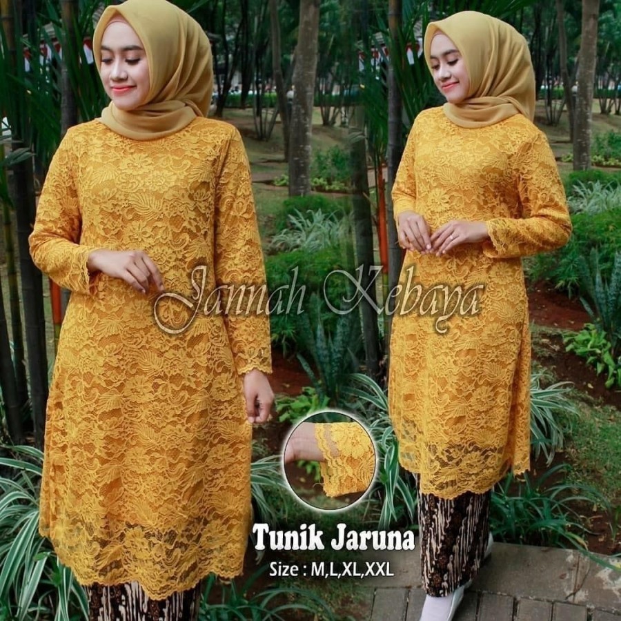 SETELAN Kebaya Tunik Brokat SIZE Jumbo Modern warna gold
