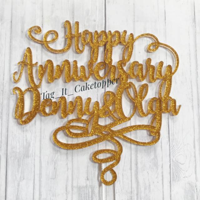 CUSTOMIZED Happy Anniversary Cake Topper Hiasan Kue Perayaan Pernikahan tambah Nama Untuk Kue